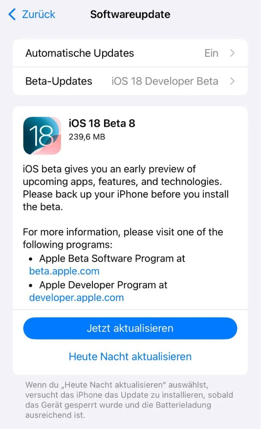 二道苹果手机维修分享苹果 iOS / iPadOS 18 开发者预览版 Beta 8 发布 